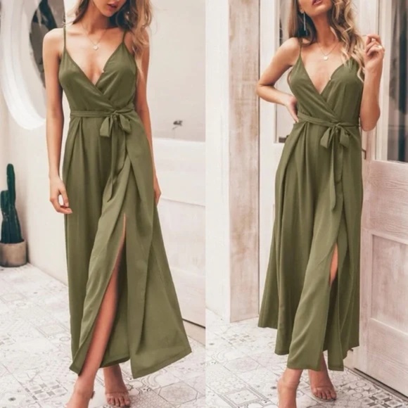 Boho Burnt Orange split thigh belted Wide Leg cami jumpsuit - Picture 10 of 16